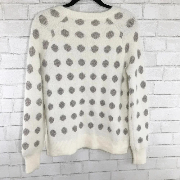 Modcloth Off White & Gray Metallic Fuzzy Polka Dot Sweater, Size Small - Picture 6 of 8